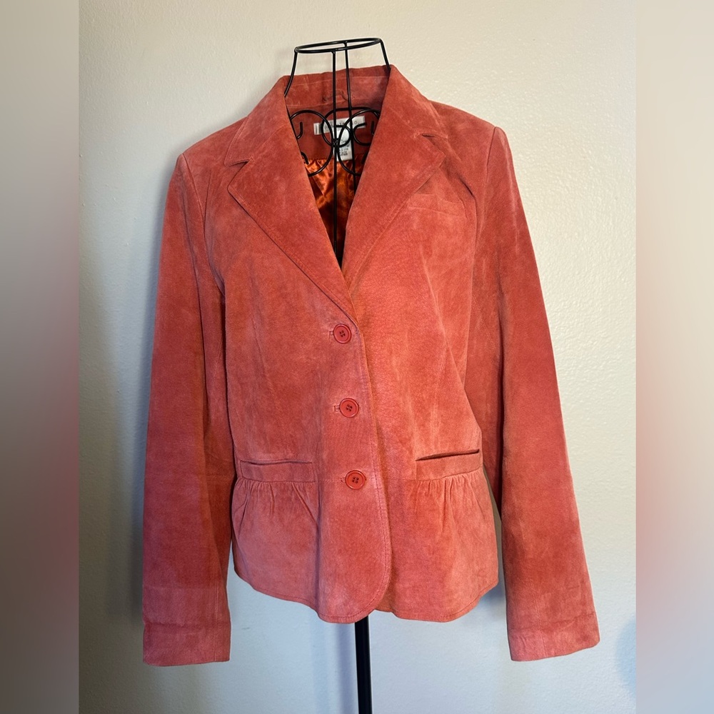 Preppy Copper Orange Genuine Leather Blazer/Jacket Has Slight Shoulder Padding